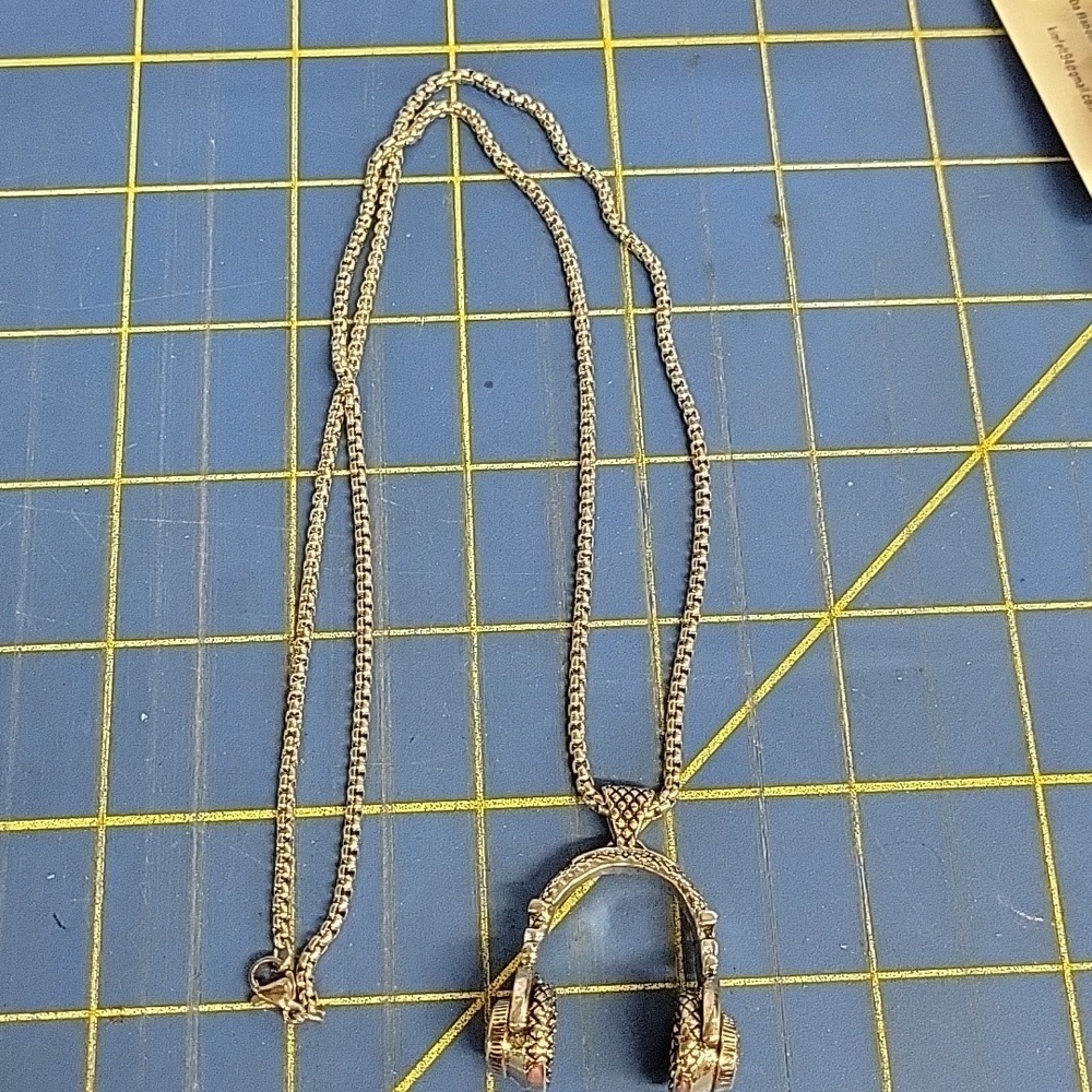 Headphones 1.5" on a 23" Silver Tone Necklace